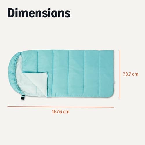 Amazon Basics Kids Sleeping Bag for Camping, 10°C Rated, Machine Washable, Hood, Compression Sack, Aqua, 168 x 74 cm — view 5