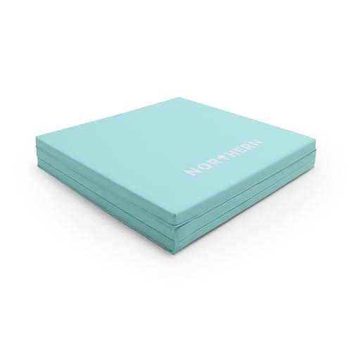 NORTHERN Yoga Mat Exercise Fitness Tri-Fold Foam Mat Extra Thick Non Slip Large Padded Stretching Home Gym Equipment Accessory 3 Folding Multi-Purpose Workout with Carrying Handle (Light Blue) — view 5