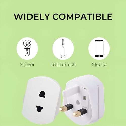 DAPTER's 1 Pack White Plug Adapter | 1A Fused Shaver Plug Adaptor UK | 2 Pin to 3 Pin Adapter Plug UK | Electric Toothbrush Adapter UK | Portable Bathroom Shaver Adapter Plug Easy to Use — view 3