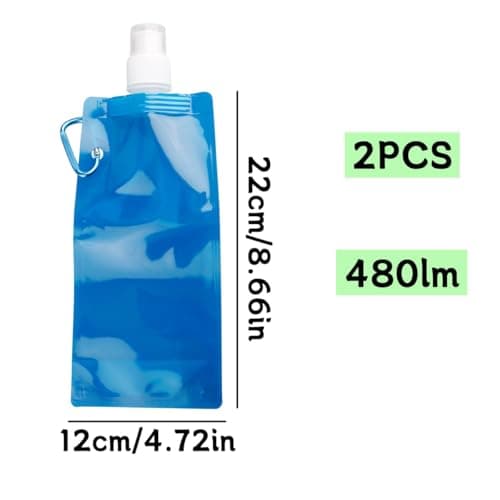 GroveEss Collapsible Water Bottle-2PCS Foldable Travel Water Bottles with Clips 480ML Reusable Portable Soft Leakproof Drink Pouches for Outdoor Sports Cycling Running Hiking — view 2