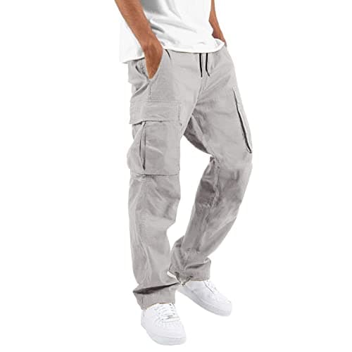 Mens Casual Waist Color Sports Hat Woven Pocket Foot Rope Solid Pants Stree