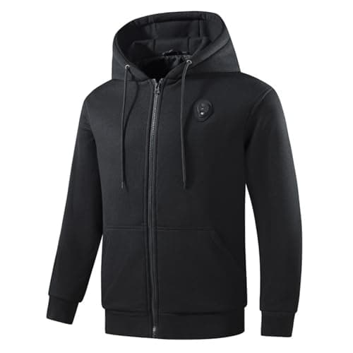 Heated Hoodies for Men, Full Zip Electric USB Rechargeable Sweatshirt, 5 Heating Zones Bodywarmer Electrically, Cold Weather Outerwear Solid Clothing Thermal Top (B, L) Black