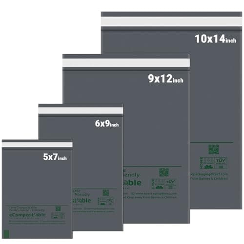 100x Eco-Friendly Mailing Bags Compostable Parcel Bags - Assorted Sizes (Small to Large) - Zero Waste Shipping Bags - Corn Starch Grey Postage Packaging for Vinted, eBay, Small Businesses