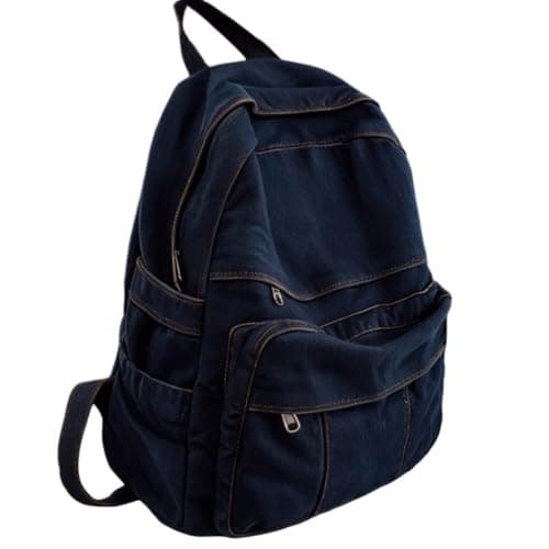 GAMLFL Canvas Backpack for Women Retro Aesthetic Rucksack Basic Backpack for High School/College Students Travel Laptop Bag, Dark Denim, 5.6 x 13.3 x 16.2 inches, Travel Backpacks