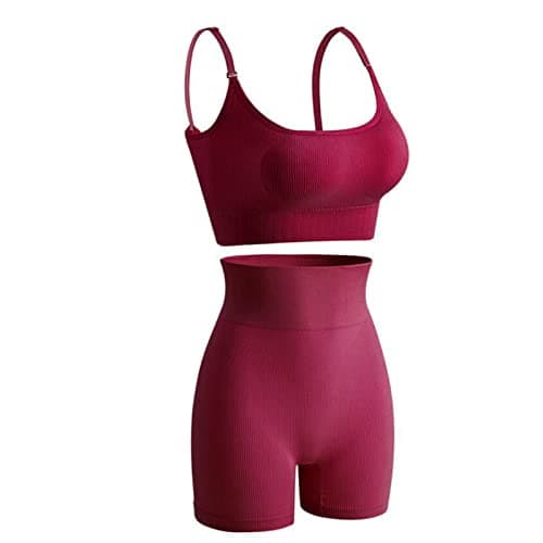 Generisch Sports Set Women's Yoga Outfit Set Women's Training Sets Tank Top 2 Pieces Seamless High Waist Fitness Outfit Yoga Shorts Sets, red, M — view 4