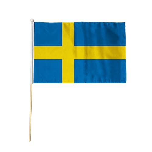 Flagtex Sweden Pack of 12 Hand Waving Flag (9x6 Inch) - Premium Wooden Stick Hand Flag 9x6 Inch Natural Wood Pole European Blue Yellow Nordic Cross Flag Events Parades Celebrations