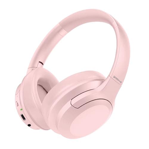 groov e Rhythm Wireless Headphones - Active Noise Cancelling Headphones with 32Hrs of Audio Playback - Bluetooth & 3.5mm Audio Jack - Pink