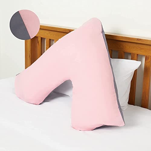 HOMES-LINEN V Pillow Orthopaedic V Shaped Pillow Extra Cushioning Support For Head Neck & Back Includes Complimentary FREE V Pillow Case (PINK/GREY, V-Pillow With Cover) — view 3