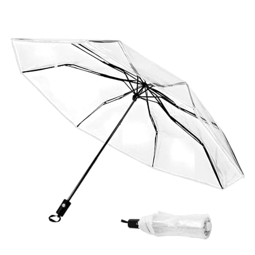 Jonuin Clear Umbrella, 8 Ribs Windproof and Folding Transparent Wedding Umbrellas, Auto Clear Travel Compact Umbrella, See Through Umbrellas for Woman Men, Wedding, Party, daily and travel (1 PCS)