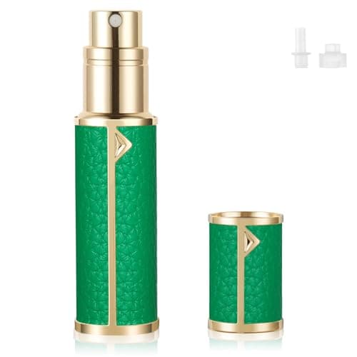 LOPHE Perfume Travel Bottle, 5ML Luxurious Perfume Atomiser Refillable, Leather Perfume Spray Bottle, Easy to Refill Perfume Atomiser for Women Men, A (Green)