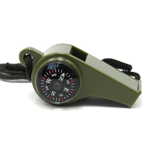 3-in-1 Survival Whistle with Compass and Thermometer, Military Green, 5 cm x 2 cm