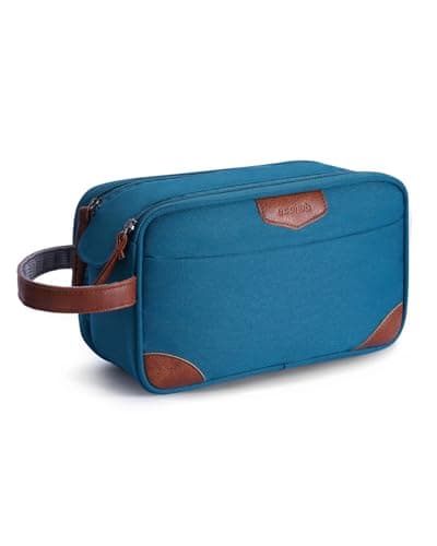 ECOHUB Wash Bag for Men, Water-Resistant Travel Toiletry Bag with Wet Pocket, Recycled Dopp Kit Shaving Bag Fit Full Size Toiletries, Wide-Open Dual Zipper Cosmetic Makeup Organizer Bag, Blue Green