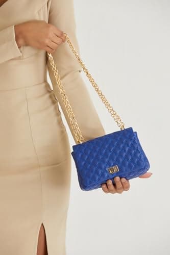 BELISSH Quilted Crossbody Bag for Women – Black Plant-Based Vegan Leather Handbag with Gold Chain Strap, Twist-Lock Closure, Shoulder & Crossbody Bag (Blue) — view 4
