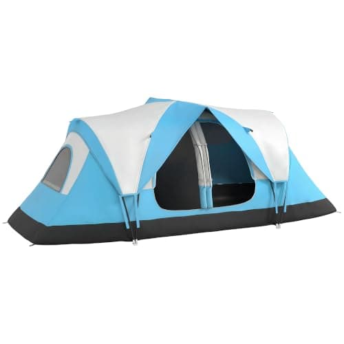 Outsunny 6 Man Camping Tent 2 Bedroom Tunnel Tent Waterproof, Sky Blue