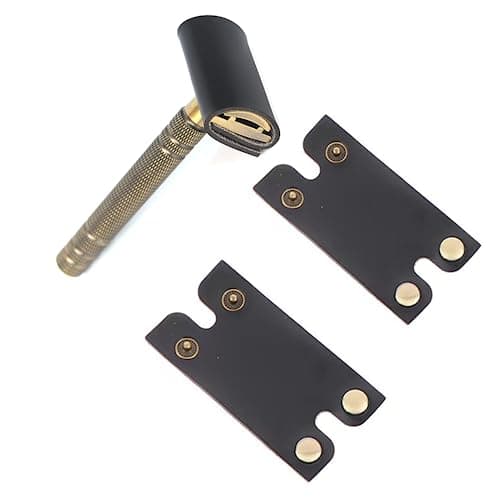 Leather Safety Razor Cover Travel Case, 2 Pcs Double Edge Razor Head Protecting Sheath, Safety Razor Blade Guard, Shaving Travel Cover Leather Cover Fits Most Safety Razors (Black) — view 3