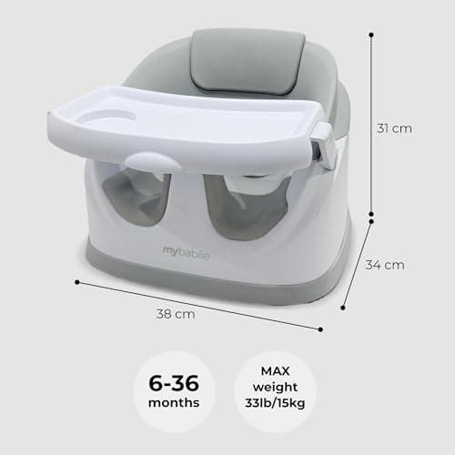My Babiie MBHCB 2-in-1 Baby Booster Chair – Feeding and Floor Seat for Toddlers, Easy Clean, Removable Tray with Cup Holder, from 6 Months to 3 Years (15kg) – Grey — view 5