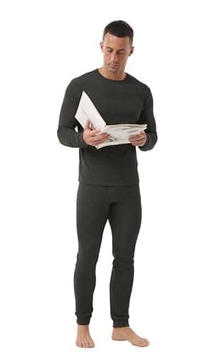 QIXING Men's Long Johns Thermal Underwear Set Fleece Lined Heavyweight Thermal Base Layer for Winter (Charcoal, L) — view 3