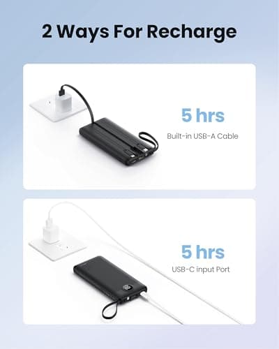 Coowisty Power Bank, Slim 10000mAh Portable Charger with 4 Built in Cables — view 4