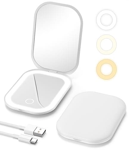 Gospire Lighted Travel Makeup Mirror with Light and Magnification 3X, White