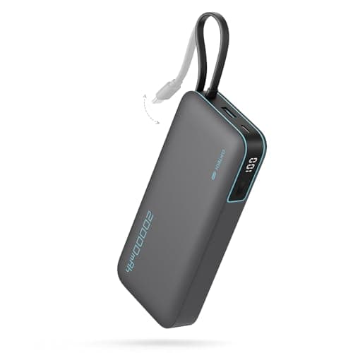 CUKTECH 45W Power Bank, 20000mAh Portable Charger with Built in USB C Cable, Fast Charging Battery Pack with 3 Output 2 Input for iPhone16 Series, Samsung, Pixel, iPad and More (Black)