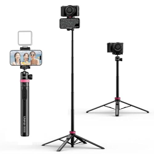 ULANZI MT-44 B [ 2026 UPGRADED] Auto Open Phone Tripod 59'', Four-Leg Stand with Dual Camera Set up, 360° Ball Head Cold Shoe 1/4" Thread, Selfie Stick Bluetooth for DSLR Action Cameras iPhone Samsung