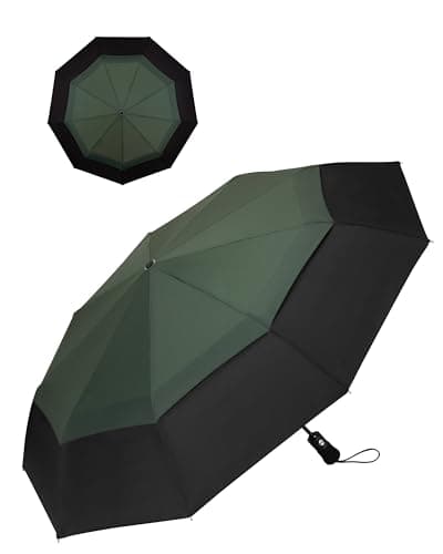 Chakipee Compact Travel Umbrella Windproof Strong- Automatic Folding Umbrellas for Wind and Rain, Double Vented Canopy 210T Fabric 102cm Span - 9 Ribs Portable Umbrella for Men and Women Green
