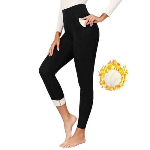 Thermal Leggings Women with Pockets High Waist Fleece Lined Tights Sport Black Leggings Warm Winter Fur Yoga Pants Tummy Control Trousers Soft Stretchy Tights Workout Gym Outdoor Running Skiing — view 2
