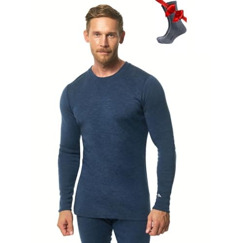 Merino.tech Merino Wool Base Layer Men - 100% Merino Wool Sleeve Thermal Shirts Lightweight (Large, 320 Navy)
