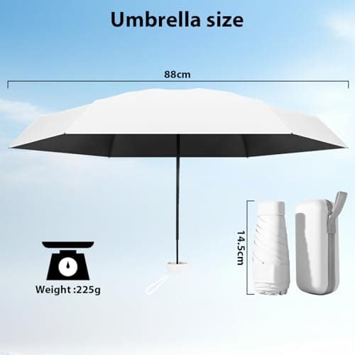 Detontek Pocket Umbrella Foldable Compact, Mini Folding Travel Umbrella, Umbrellas, 6 Ribs Mini Travel Sturdy Pocket Umbrella Portable Uv Umbrella With Storage Box (Sweet beige) — view 2