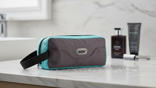 GOX Small Travel Toiletry Bag for Men, Hanging Dopp Kit Organizer with Water-Resistant Nylon, Portable Shower Toiletry Case, Grey/Sky Blue, L, Toiletry Bag for Travel — view 3