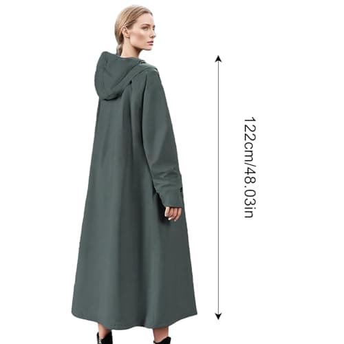 Women's Long Raincoat, Waterproof Rain Jacket, Long Rain Protection, Reusable Windproof Poncho for Outdoor Activities, Lightweight Windbreaker for Camping, Fishing, Travel, Riding and Hiking — view 5