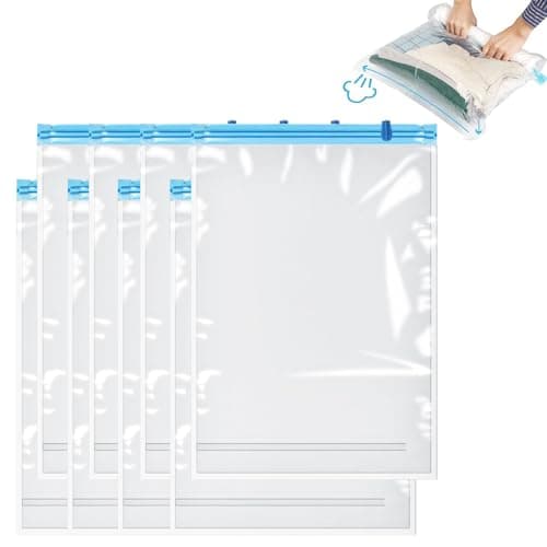 8-Pack Travel Vacuum Storage Bags - 35x50cm Medium Compression Bags for Clothes, Bedding, and Blankets with Roll-Up Design