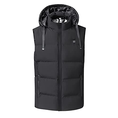 HAOLEI Heated Body Warmer Mens, Hooded Vest UK Clearance, Sleeveless Jacket with Hood, Winter Coat USB Charging Electric Gilet 7 Heating Zones for Sports(No Power Bank), Black, L — view 2