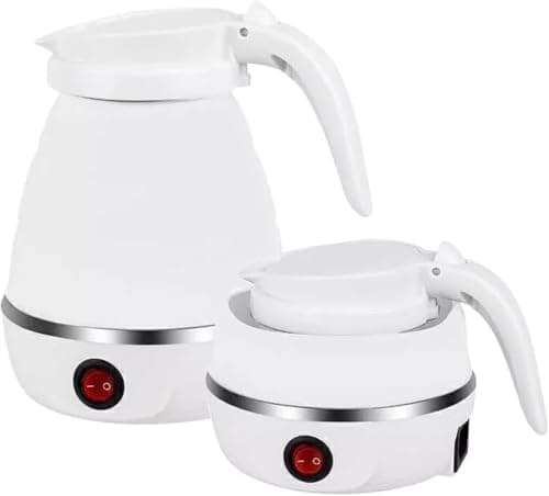 Collapsible Travel Kettle To Take On Holiday | Foldable Camping Kettle, Fast Boiling, Silicone Material | Compact Mini for Backpacking, Hotels, & Outdoors (White)