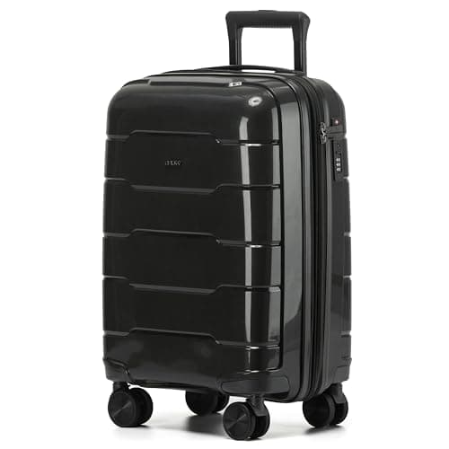CRUW Hand Luggage 22" Expandable Lightweight Cabin Bag TSA Approved Lock, Silent Wheels Durable Polypropylene Luggage Suitcase Fits 56x45x25cm Overhead Carry On Limit for easyJet, BA & Jet2.