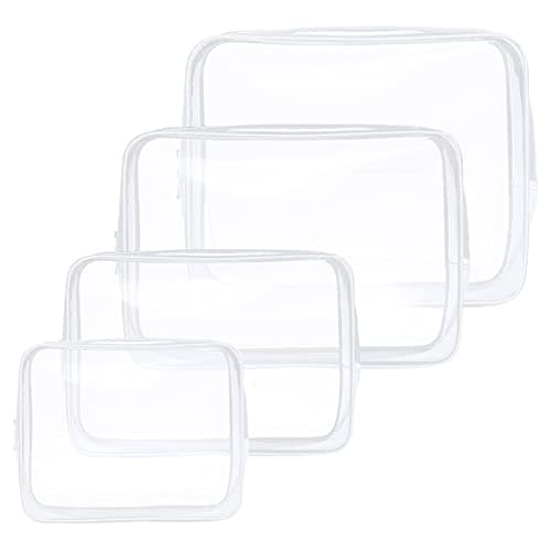 Aucuu Clear Toiletries Bag, 4 Pack PVC Waterproof Toiletries Carry Pouch, TSA Approved Travel Toiletry Bag with Zipper, Multi-Size Cosmetic Makeup Bags for Women and Kids - Travel Business