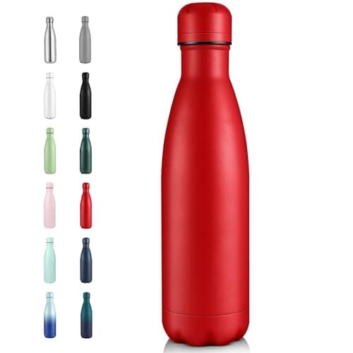 Volhoply 500ml Insulated Stainless Steel Water Bottle, Double Wall Vacuum Flask, Keeps Cold 24h & Hot 12h, Available in Packs of 1 or 4（Red,1 Pack）