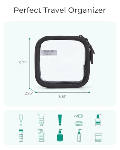 BAGSMART Clear Makeup Bag, Small Wash Bag, 180° Wide Opening Travel Size Toiletry Bag for Women, Cosmetics Organiser, Water Resistant Travel Accessories, TSA Approved, Black — view 4