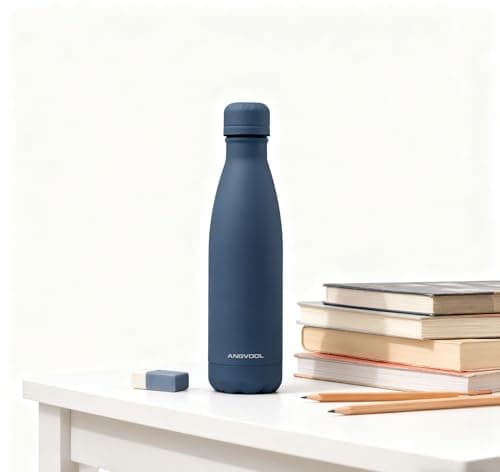 ANGVOOL Insulated Water Bottle, Stainless Steel Metal Thermal Flask for Hot and Cold Drinks, Leak Proof BPA Free Drinking Bottles for Kids or Adults (Blue, 500ml) — view 5