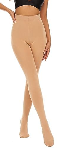 CozyWow Women’s Footed Thermal Tights Elastic Fleece Lined Leggings Women Winter Warm Tights for Women with Soft and Comfort Beige M — view 4