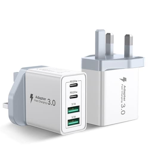 USB C Plug 2Pack, 4-Port 40W USB C Charger Plug UK Dual Port PD Power Adapter+QC Wall Charger Multiport Mains Type C Charging Plug for iPhone 16 15 14 13 12 11 Pro Max Plus,Samsung, iPad, AirPods