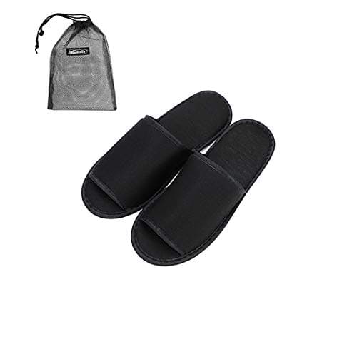 Portable Travel Open Toe Sandals Cotton Spa Hotel Slippers Non-disposable Guest Indoor House Trip (Black, UK Footwear Size System, Adult, Men, Numeric, Medium, 8) — view 4