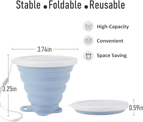 ddLUCK Silicone Foldable Cups, Travel Camping Mug with Plastic Sealing Lid — view 3