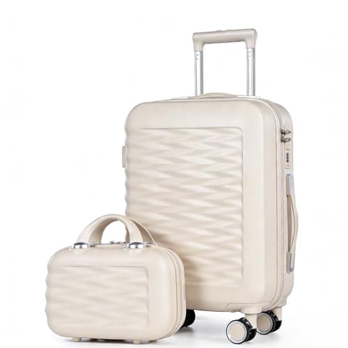 Tavoxda Suitcase Sets of 2 Piece Small Carry On Luggage 20 Inch Cabin Case with Beauty Case Lightweight ABS+PC Hard Shell Travel Suitcase with Spinner Wheels, Beige
