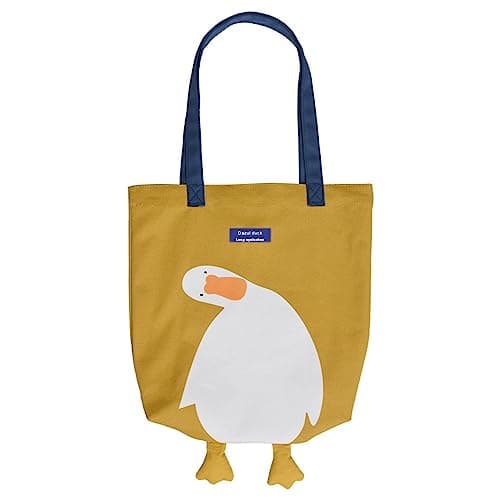 Xshelley Canvas Tote Bag Cute Duck graphic tote funny tote tote bag for Lunch Grocery Bag Shopping Beach Shoulder Bag (yellow)