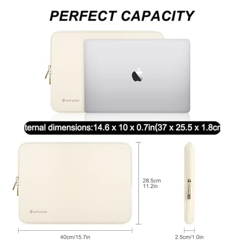 ARVOK 15 15.6 16 inch Laptop Sleeve Case,Waterproof Laptop Notebook Cover for MacBook Air MacBook Pro 15 16 inch, Computer Carrying Bag for HP ThinkPad Dell Lenovo Asus Acer MSI, White — view 5