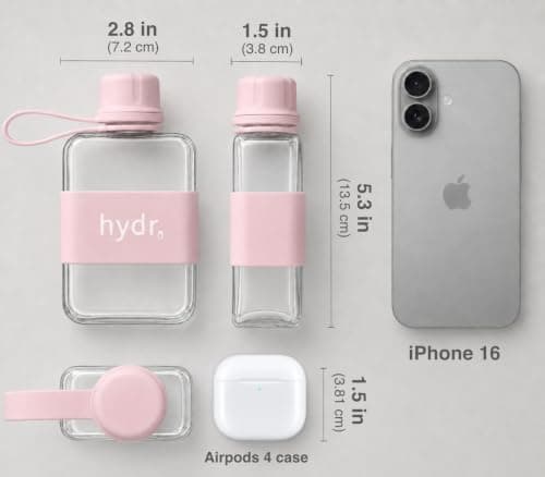 hydr Mini Flat Water Bottle for Handbags | 240ml Slim Leakproof BPA-Free Tritan Small Water Bottle (Dusty Pink) — view 3