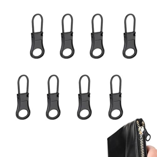 HattusaShield 8 Pcs Replacement Zipper Pull Tabs, Handle Mend Fixer Zip Head, Detachable Metal Extender and Repair Kit, for Clothing Backpack Jackets Pants Boots Luggage(Black)