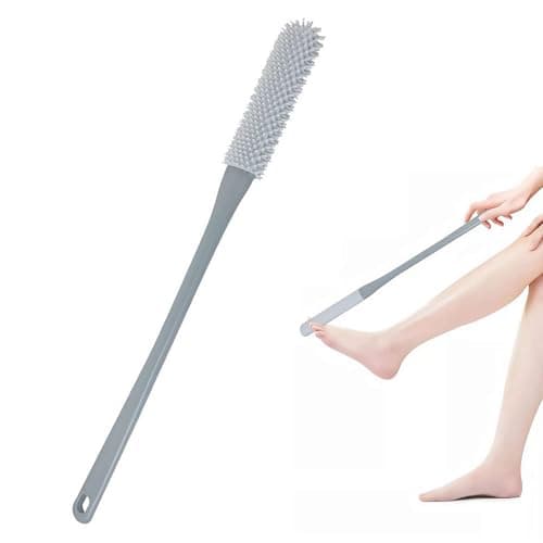 Long-Handled Silicone Toe Crevice Cleaning and Exfoliating Brush with Reusable Drying Covers - Lotion Applicator for Men and Women (Gray)