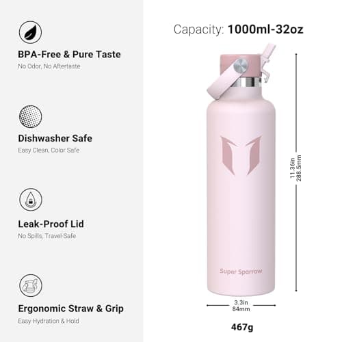 Sparrow Insulated Water Bottle 1L FlipFlow Metal Drinks Bottle with Straw — view 3